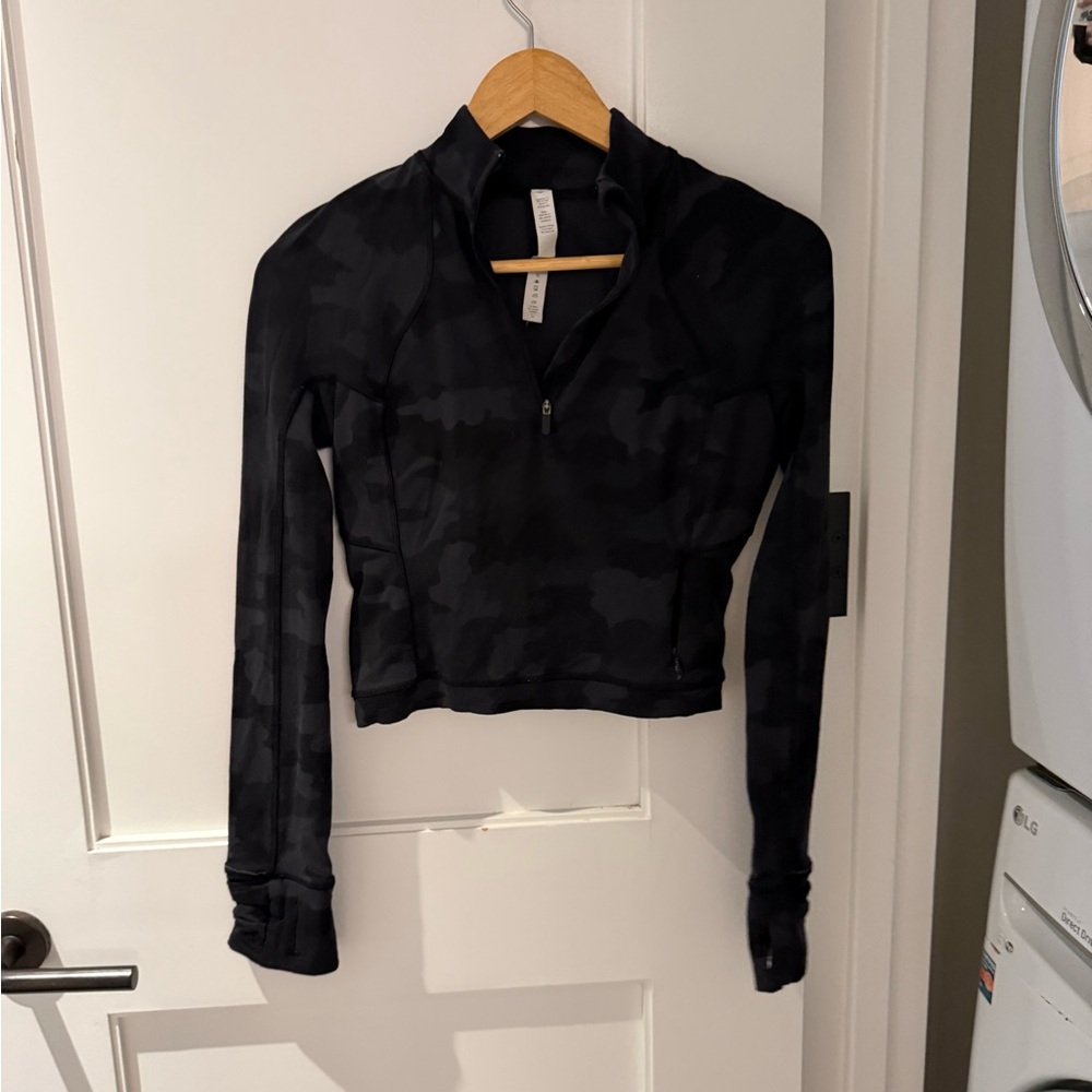 lululemon athletica Black Camo Cropped Quarter-Zip Pullover